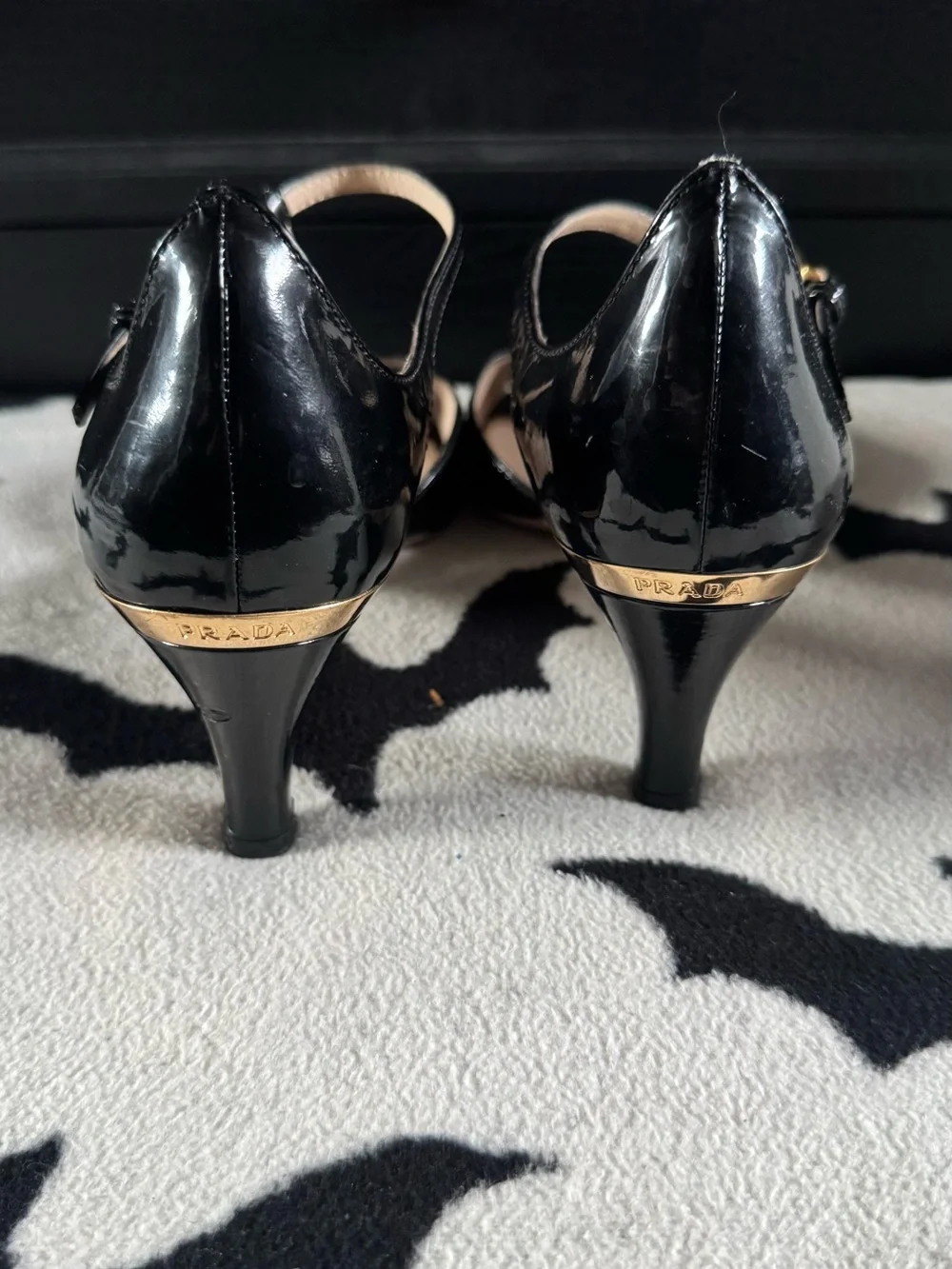 Prada Black Patent Leather T-Strap Peep Toe Heels - Picture 6 of 8